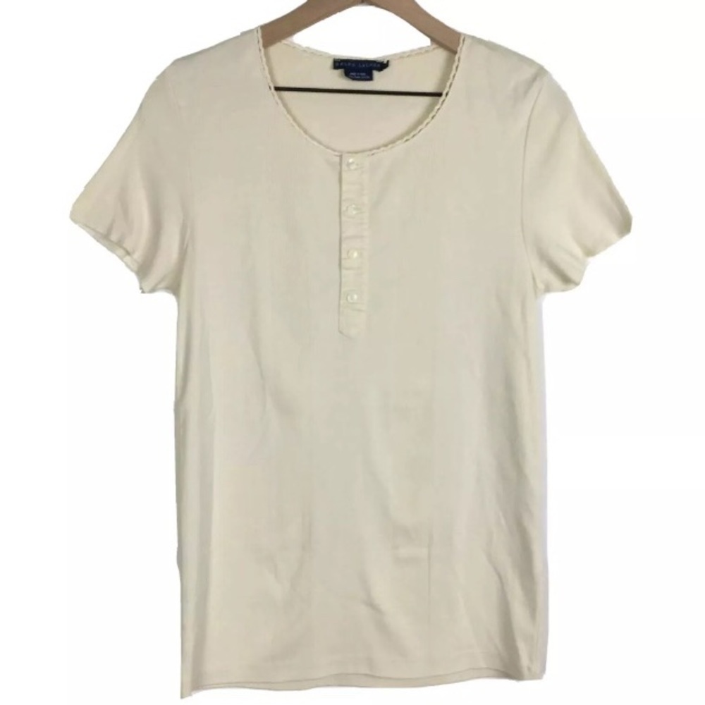 RALPH LAUREN Short Sleeve Top Shirt Pima Cotton Minimalist Cottagecore Size XL